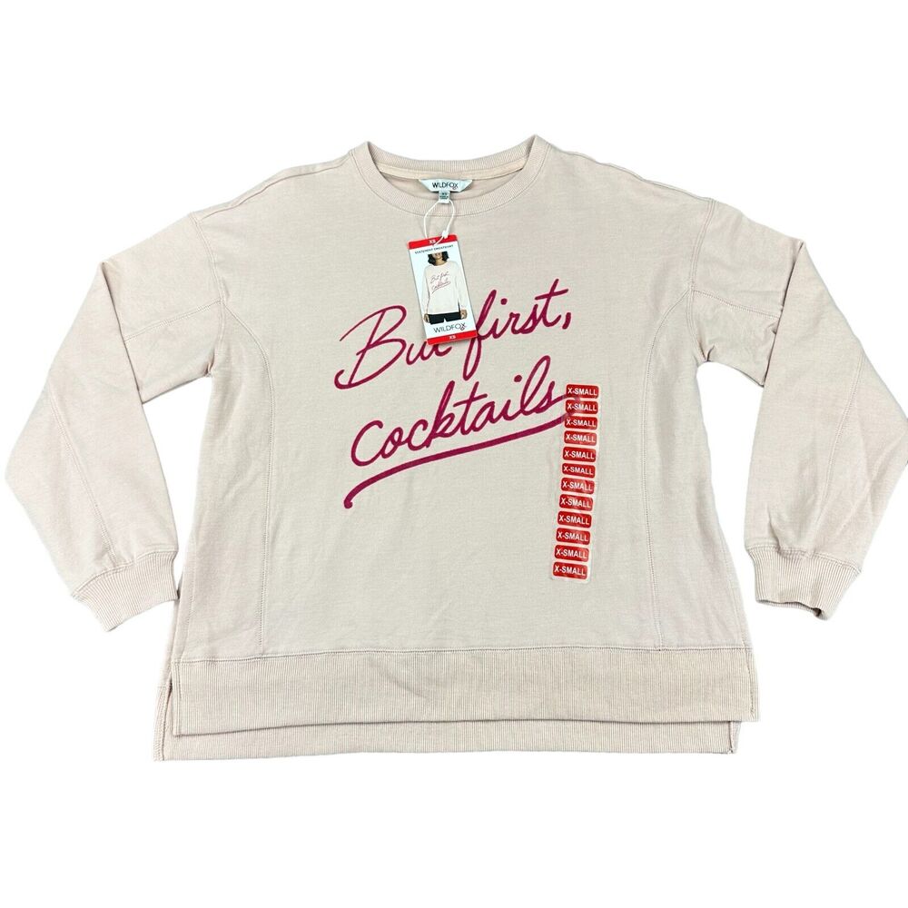 Wildfox But First‎ Cocktails Sweatshirt Womens XS Peach NWT Statement Pullover